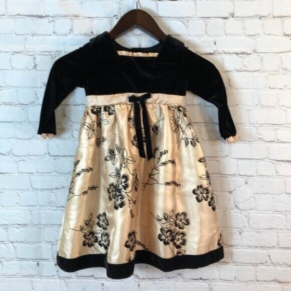 Jona Michelle Little Girl Dress gold Black Velvet Bodice & Trim 3T